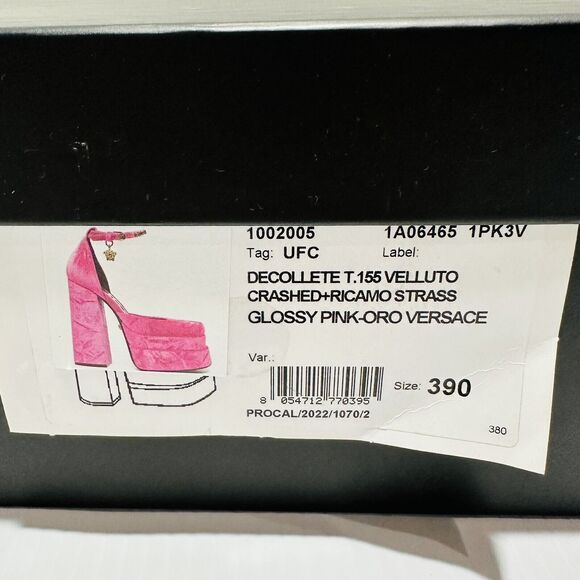 Versace Aevitas 39/ 9 Platform Pink Velvet Shoe Pump Crystal Medusa NWB $1,575 - Picture 15 of 16